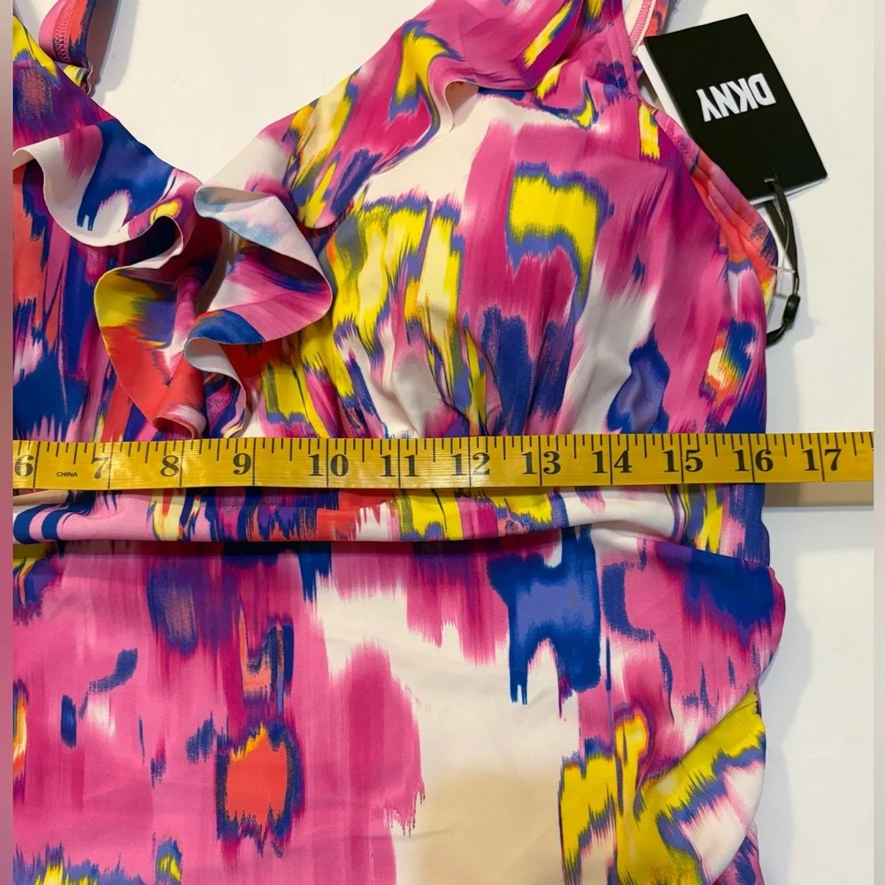 DKNY Ruffle Neck One-Piece Floral Slimming UV Protection Swimsuit - Picture 11 of 12